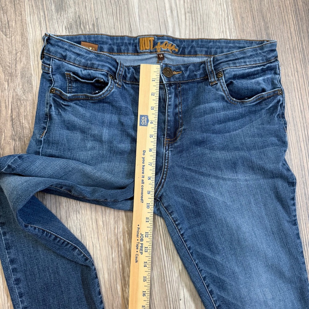 KUT from the Kloth High Rise Skinny Jeans Blue Wash Frayed Hem Size 14 - Picture 6 of 7